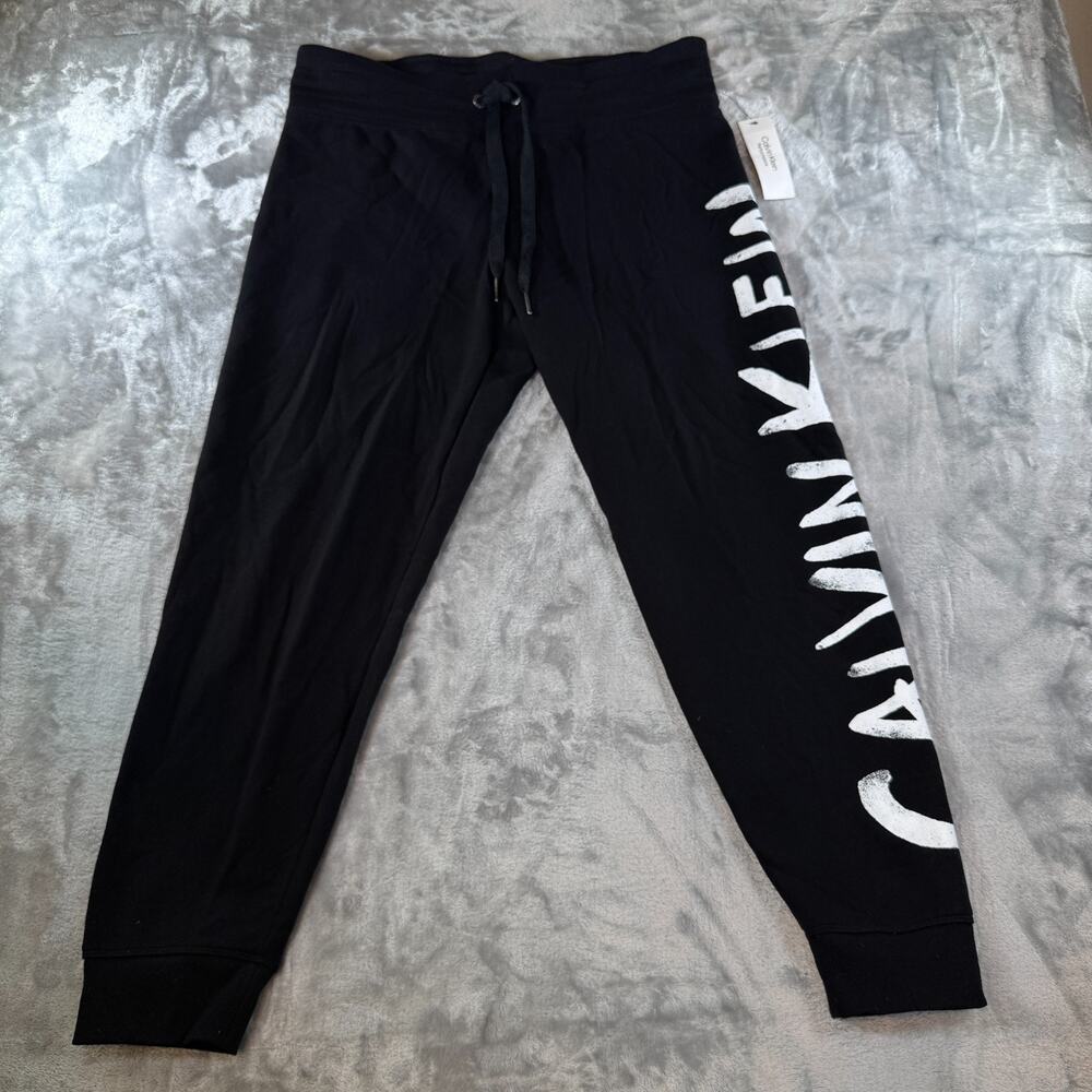 NWT Calvin Klein Womens L Black Spellout Logo Sweatpants Joggers Drawstring